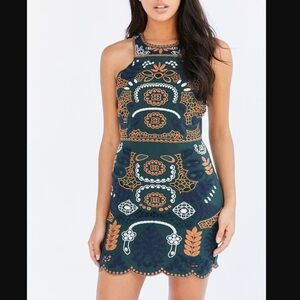 Revolve JOA Lacey Hunter Green Embroidered Sheath Dress